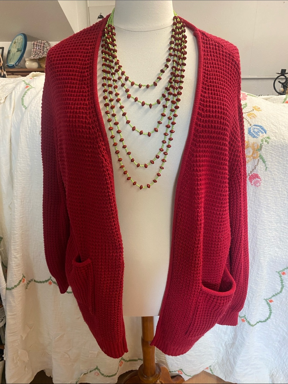 Zenana Outfitters Open-Front Cardigan in Deep Red 2X